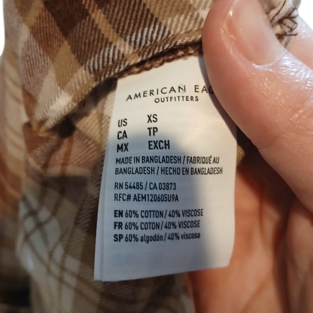 American Eagle Elbow Patch Plaid Patchwork Oversi… - image 6